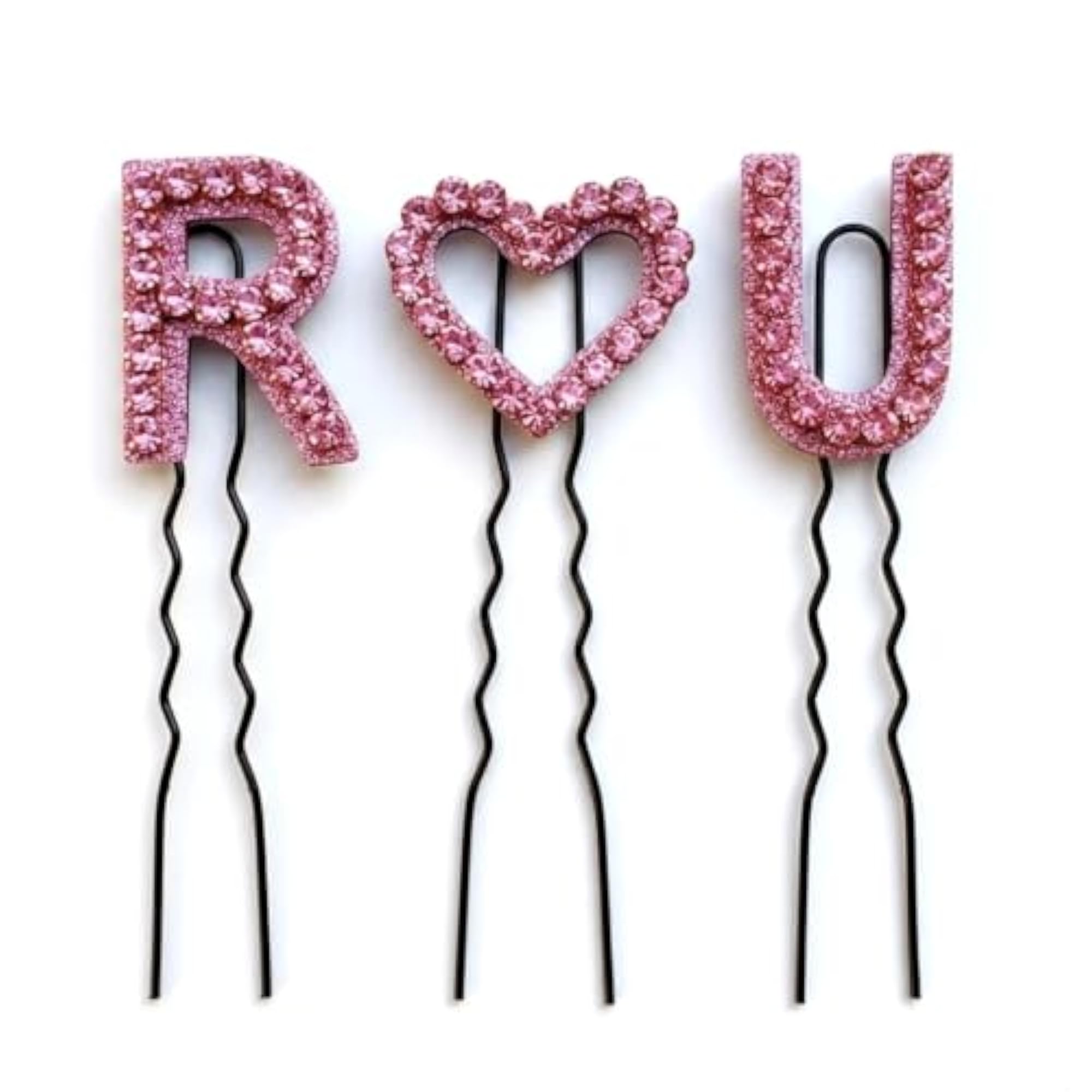 Custom Name Initials Hair Pin Set of 3 with Pink Crystal Luxe Letters