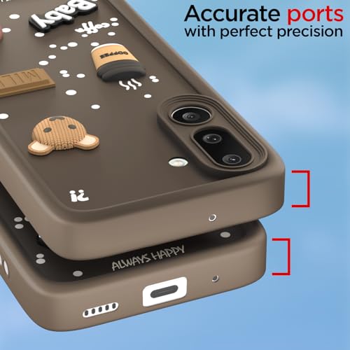 Image of Pikkme Back Cover for Samsung Galaxy M56 5G | Cute Fun Cartoon 3D Bear Silicone Full Body Protection Bumper Case (Brown)