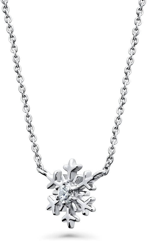 BERRICLE Sterling Silver Snowflake Cubic Zirconia CZ Fashion Pendant Necklace for Women, Rhodium Plated 16 inch - Image 2