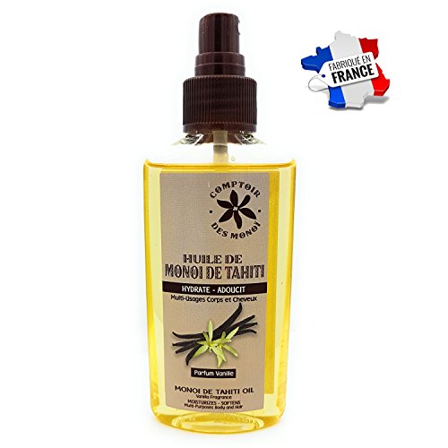Huile séche de Monoi Tahiti pour corp et cheveux parfum Vanille - Comptoir des monoi - fabrication francaise - non grasse - sans paraben - 100% naturel -...