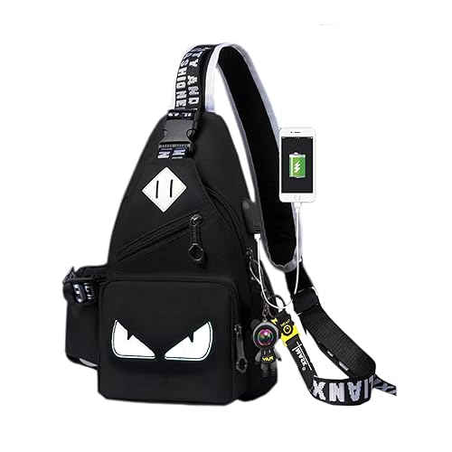 CUSALBOY Mochila moderna de um ombro para jovens com abertura para fone de ouvido com porta USB, mochila com estampa luminosa de desenho animado, Olho, Large, Mochila