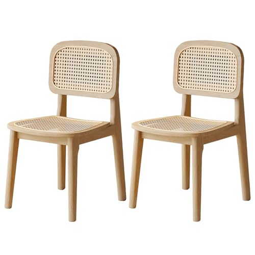 Baodiale Wabi-sabi Style Solid Wood Home Dining Chairs Set of 2, Rattan Kitchen Chair with Back and Seat for Study Small Apartments(Natural Wood)