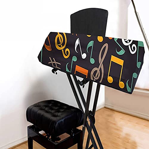 Piano Keyboard Cover, Stretchable Spandex Dust-Proof Cover With Adjustable Elastic Cord Locking For Electronic Keyboard, Black Print With Colorful Music Symbol, Suit For 61/88 Keys #TOP7