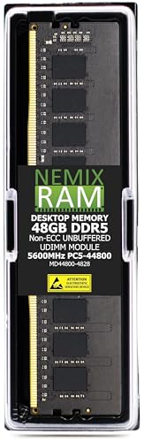 48GB 1X48GB DDR5 5600MHz PC5-44800 2Rx8 1.1V CL46 288-PIN Non-ECC UDIMM NEMIX RAM Memory Compatible with ASUS ProArt X870E-CREATOR WiFi Motherboard