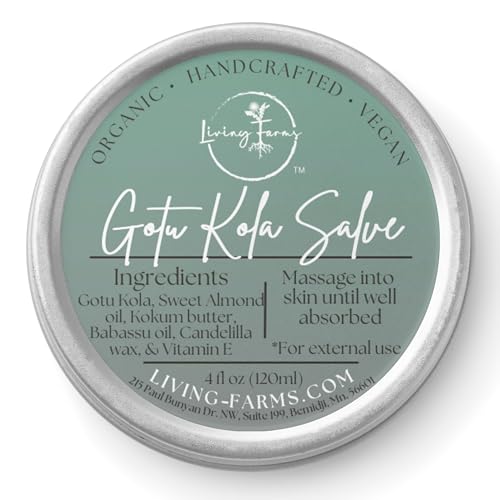 Living Farms Gotu Kola Salve - Centella Asiatica - Organic Collagen Support - Hair Growth Wound Healing Scars Skin Regeneration - Handmade in The USA (4oz)