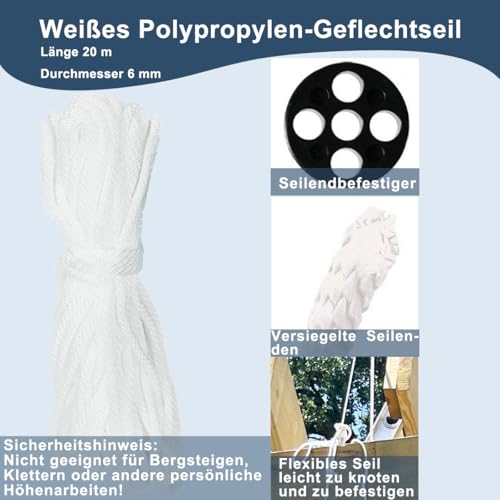 Boolico Schwerlast Flaschenzug 4-Fach mit Seilbremse, 1000 kg max., 20 m PP-Seil, Handseilzug 8:1 bis 2,5 m Hubhöhe