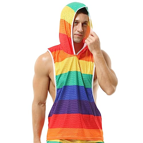 Tenue de fierté arc-en-ciel pour homme costume débardeur à capuche