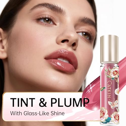 Catkin Lip Plumper Gloss, Tinted Lip Serum with Hyaluronic Acid & Jojoba Oil, Non-sticky Volumizing Hydrating Formula for a High Shine Maximum 3D Look, Plump & Soft Lips 0.12 Fl Oz - C07 Rose Agate - Image 5
