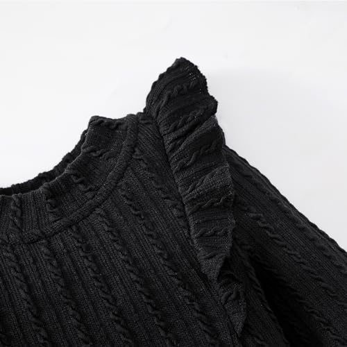 Image of Weixinbuy Toddler Girl Fall Winter Clothes Solid Long Sleeve Ribbed T-Shirt Knit Tops Plaid Button Mini Skirts Set Outfits