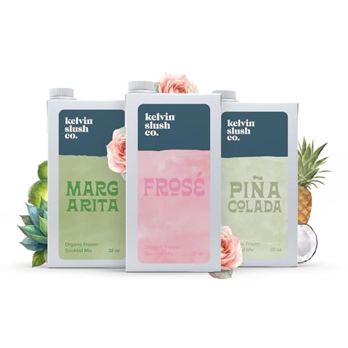 Kelvin Slush Co. â€“ 3 Combo Pack (FrosÃ©, Margarita, Pina Colada) Organic Frozen Cocktail & Slush Mix â€“ Award-Winning Slush Machine & Blender Mix - 32 oz Cartons (Pack of 3)