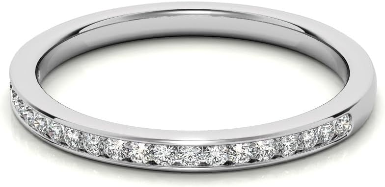 Round Cut Moissanite Diamond Channel Set Stackable Band in Silver Sterling 925,Women, DEF-VS
