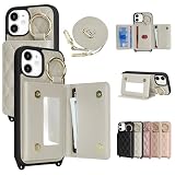 CLICSUN iPhone 12/iPhone 12 Pro 用 ケース ショルダー 背面カード収納 あいふおん12/12プロ 携帯ケース PUレザー スマホケース いphone12/12pro 対応 財布型 鏡付き ストラップ付き 斜めがけ 首掛け 肩掛け 調節可能なリング付き 小銭入れ 横置きスタンド機能 おしゃれ かわいい カード入れ 軽量 耐衝撃 女性 人気 チェック柄 グレー