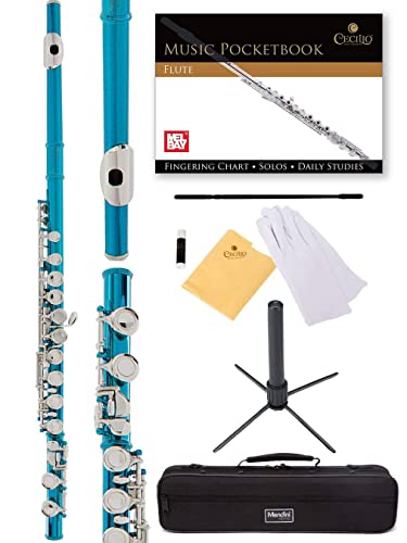 Mendini By Cecilio Flutes - Closed Hole C Flute For Beginners, 16-Key Flute With A Case, Stand, Lesson Book, And Cleaning Kit, Musical Instrument For Kids, Sky Blue Flute #TOP3