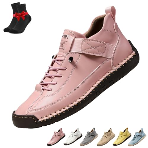 Zapatillas ortopédicas cómodas Emiline, zapatos unisex de cuero hechos a mano, botas suaves y cómodas con soporte(Pink,37 EU)