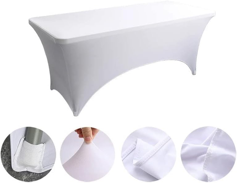 Miniatura 2 de Paquete de 4 manteles de elastano blanco de 6 pies, manteles ajustables para mesas plegables rectangulares estándar, mantel elástico para bodas,