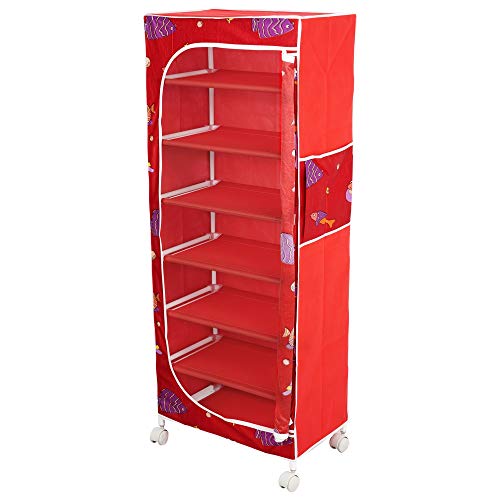 Image of Little One'S | 7 Shelves Baby Foldable Wardrobe | Aquatic Red (Made In India) - Fabric
