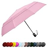 EEZ-Y Compact Travel Umbrella w/Windproof Double Canopy Construction - Auto Open/Close Button