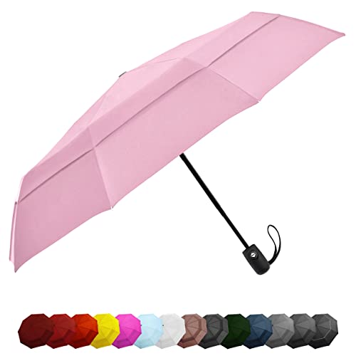 EEZ-Y Travel Umbrellas for Rain - Wind Resistant w/Open Close Button - Peach