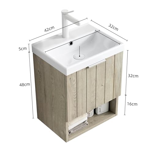 Mueble de baño de 42 cm con lavabo rectangular y puertas dobles de almacenamiento 3