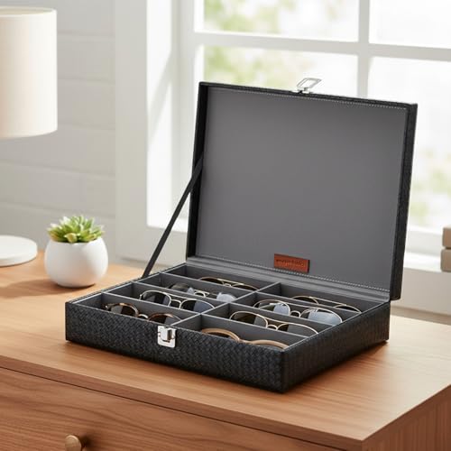 Image of Amazon Basics Unisex Faux Leather Sunglasses Organiser with 8 Slots |34LX27BX8H cm |Black