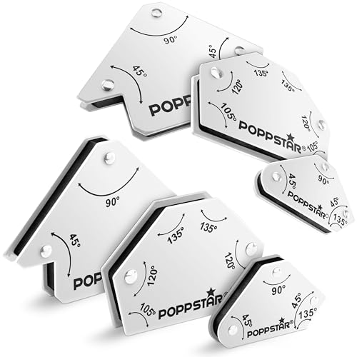 Poppstar Escuadra magnética (ángulo de soldadura, fuerza de sujeción 2x 4 kg - 45/90/135°, 2x 11,3 kg - 30/45/60/75/90/135°, 2x 11,3 kg - 45/90/135°), juego de 6, blanco