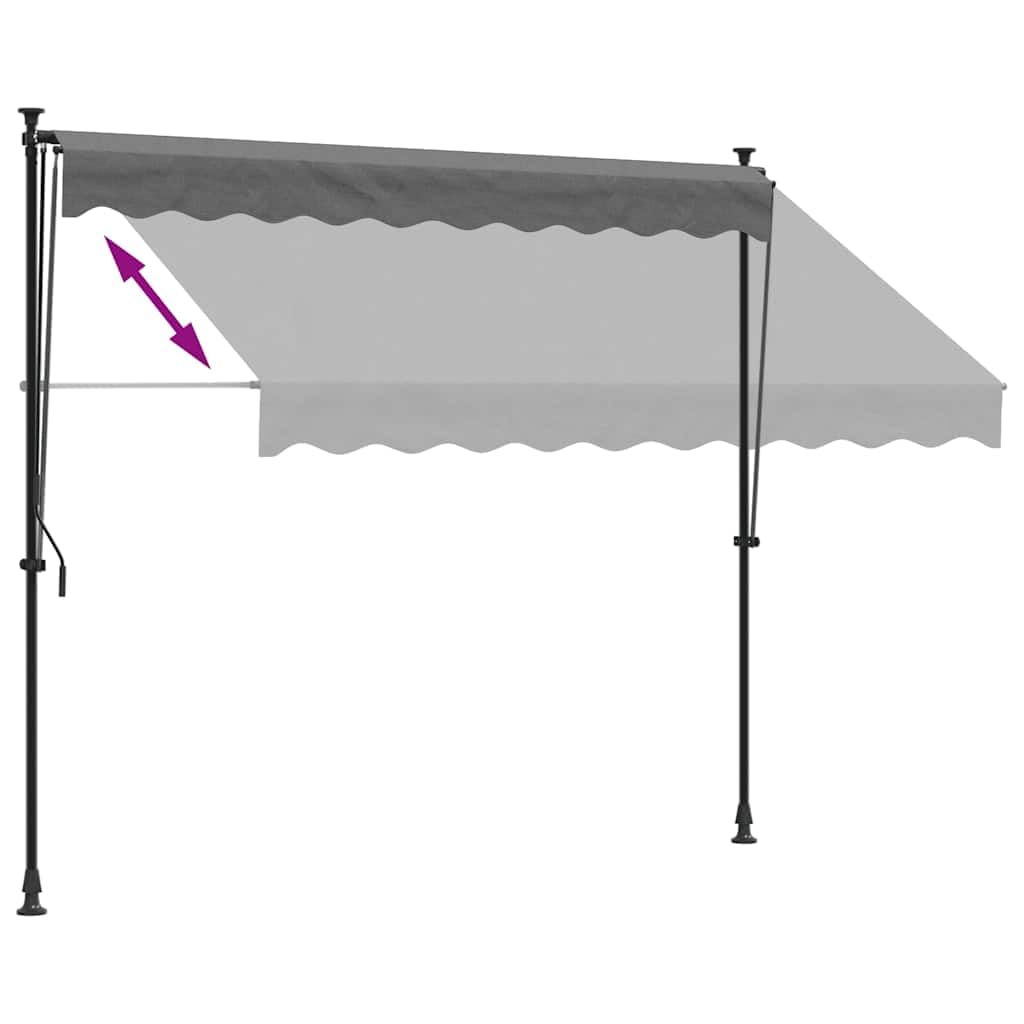 Wysuwana markiza antracytowa, 250 x 150 cm, wykonana z materiału i stali, wytrzymała markiza tarasowa z powłoką poliuretanową odporną na promieniowanie UV, z regulacją wysokości 210-300 cm, na balkon