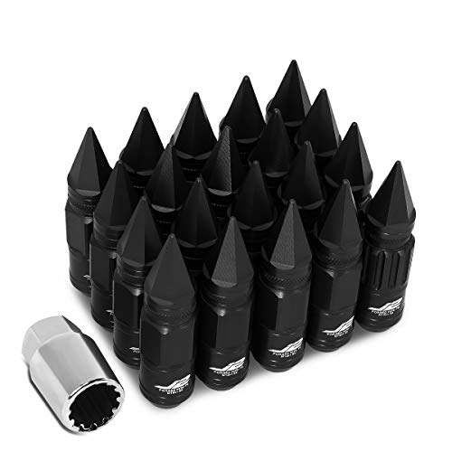 Image of J2 Engineering LN-T7-012-15-BK Black 7075 Aluminum M12X1.5 16Pcs L: 80mm Spiky Cap Lug Nut w /4Pcs Lock+Key