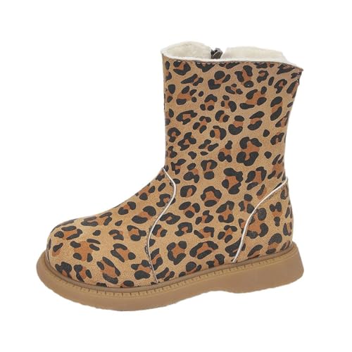 Girls Leopard Zipper Boot Kids Baby Boy Snow Leopard Boots Flat Suede Slip On Comfortable Water Proof Winter Boot