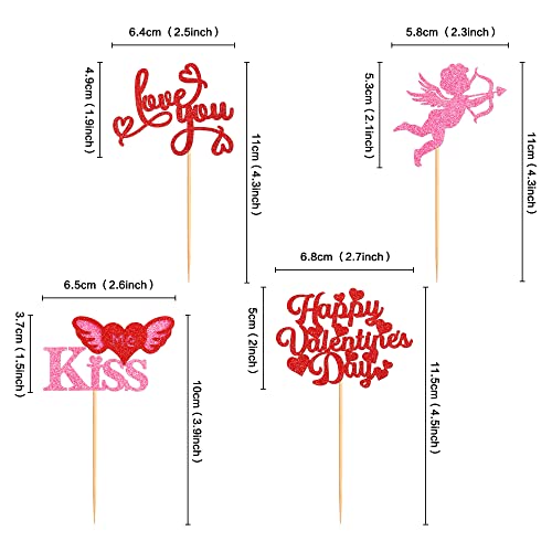 Cyodoos 24Pcs Happy Valentine's Day Cupcake Toppers With Kiss Me Love You Cupid Valentine's Day Cupcake Food Picks Valentine's Day Theme Birthday Party Cake Decorations Supplies #TOP1