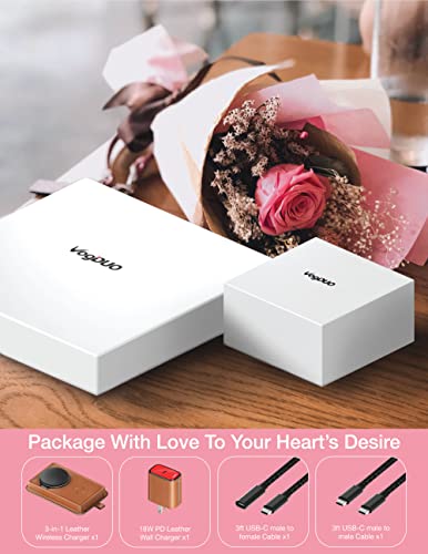 Vogduo 3 In 1 Wireless Magnetic Charging Stand - 15W Charger Dock Station With Genuine Leather 6Ft Extension Cables Switchable Nightlight For Iphone, Airpods, Apple Watch (Tan)  #TOP5