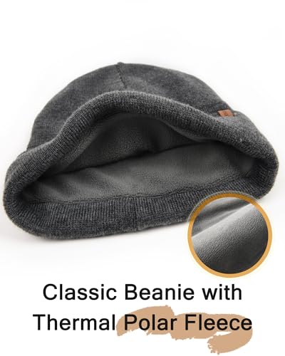 Image of FURTALK Mens Beanie Fleece Lined Winter Hats Double Layered Stylish Knited Cuffed Plain Hat