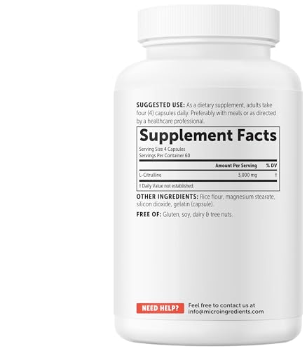 Image of Micro Ingredients L-Citrulline 3,000 mg Per Serving, 240 Capsules | Nitric Oxide Supplement* for Men & Women | Amino Acid Supplement | Non-GMO, Gluten Free