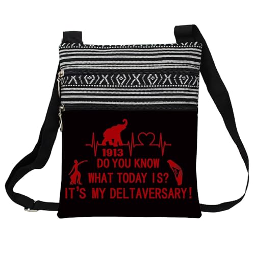 Black Red Sorority Deltaversary Messenger Bag Small Ethnic Pattern Adjustable Strap Crossbody Zipper Pouch Sorority Phone Organizer Wallet Cute Shoulder Handbag for Women Friends