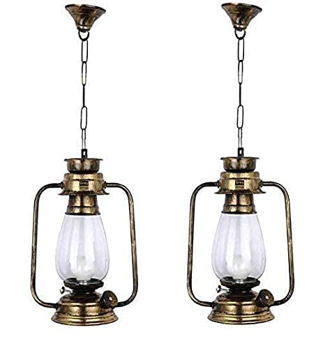 Image of Antique Brass Lantern Style Hanging Light for Ceiling, Vintage Pendant Lamp for Home Decor, Iron & Glass, Indoor Hanging Light, (Bulb Not Included) Pack of 1