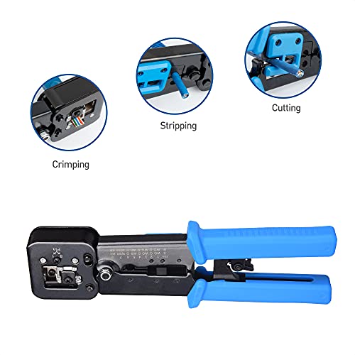 Cable Matters Modular Rj45 Crimp Tool For Pass-Through Connectors (Pass-Through Ethernet Crimper) With Built-In Wire Cutter And Stripper - 10-Pack Pass-Through Cat6 Rj45 Connectors Included #TOP2