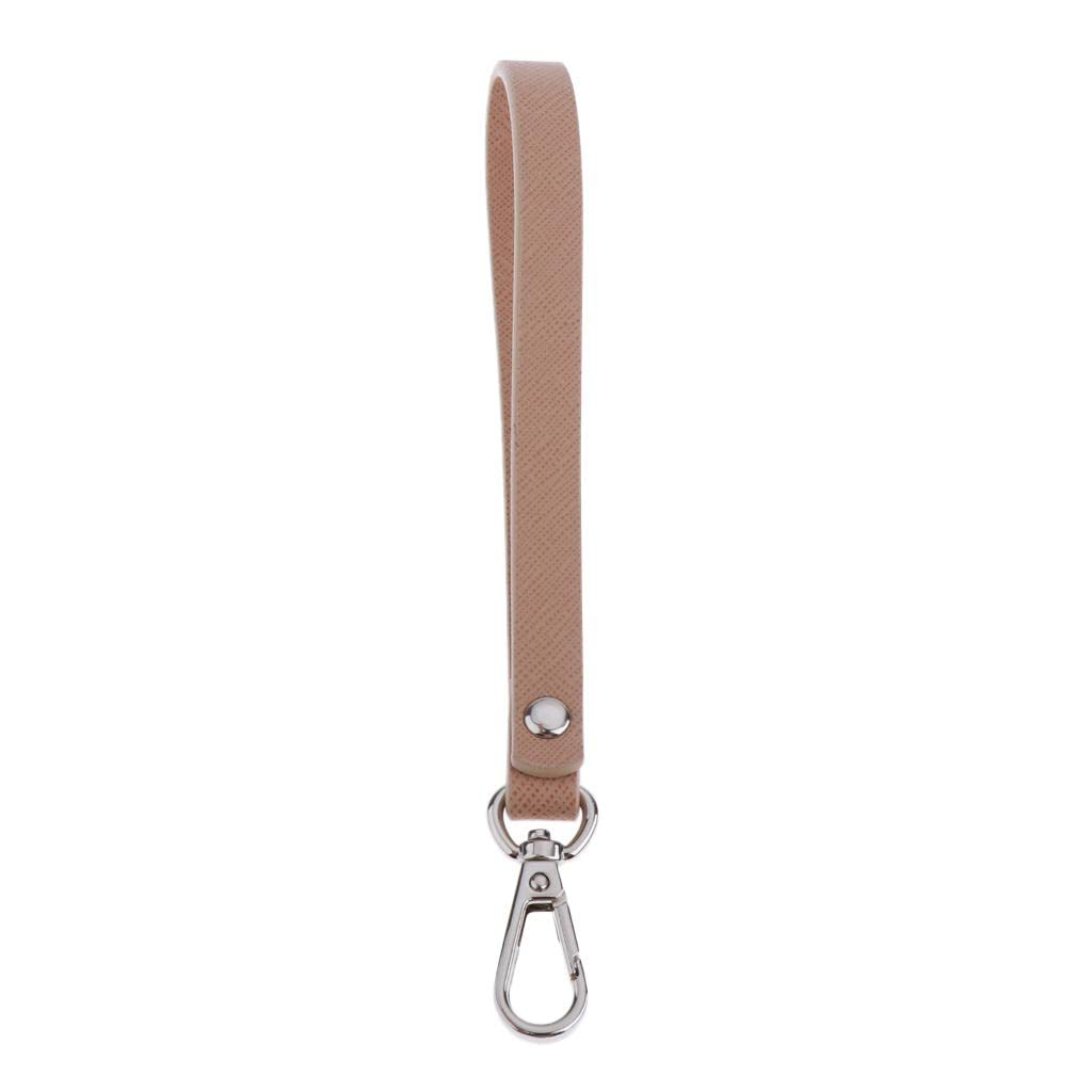 Wristlet Strap Keychain Cellphone Leather Hand Strap with Silver Lock Khaki-image-19