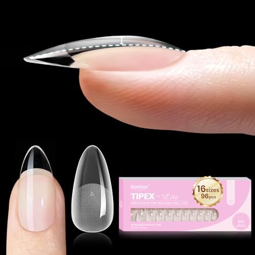 Beetles Tipex Lite Instant Apex Nail Tips, Medium Almond, No Builder Gel Needed, 16 Sizes 00-14 for DIY Salon-look Extensions