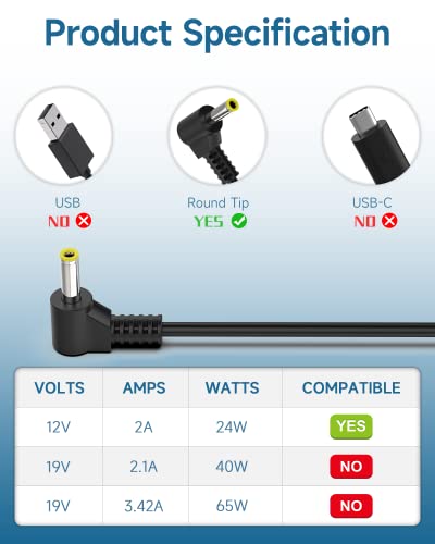 Charger For Gateway Laptop 12V 2A- (For Gwnc21524 Gwtc116 Gwtn116 Gwtn133 Gwtn141 N11Sp3 Gwtc116-2 Gwtn116-3 Gwtn141-1 Gwtn141-5 Gwtn156-11 Evoo Ev-C-116-5 Ev-C-116-6, Saw30-120-2000U Ac Power Supply) #TOP1