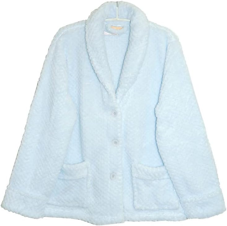 LA CERA Women's Fleece Bed Jacket - Stylish Notched Collar, Long Sleeves, Front Pockets, Button Front, Machine Washable - Image 3