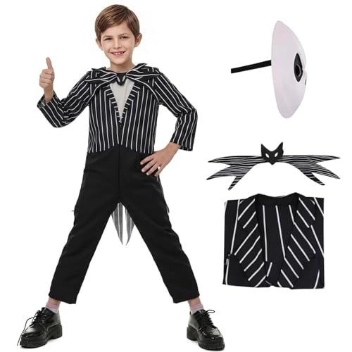 Hqroidd Striped Costume Boys Mask Jumpsuit Fancy Dress Cosplay Outfits Pants Bowtie for Halloween Christmas Party Cosplay (140)