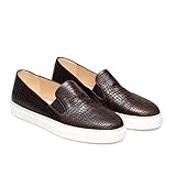  Beatriz - Damen-Sneaker aus Leder, Flache Slipper, Trendige Weiße Sohle - Elastikeinsätze zum Hineinschlüpfen - Modetrend: Sportliche Schuhe - Animal-Print - Echse Lagarto, Braun Braun 40 EU
