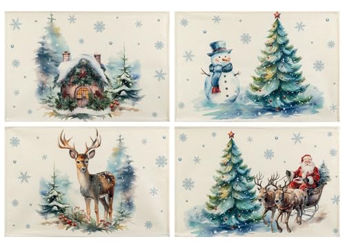 Hretvoi Platzset Weihnachten, Tischset Weihnachten Abwaschbar,...