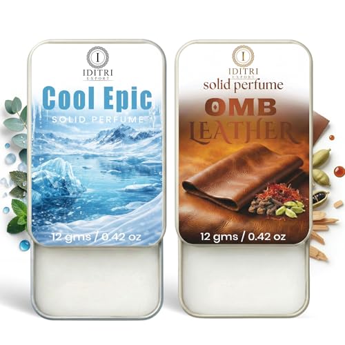 Image of Solid Perfume |OMB leather&Cool Epic Alcohol Free Wax Perfume Balm, Long Lasting | Pocket Tin 12g, Pack Of 2| Non Greasy Smooth Glide, Travel Friendly Unisex Gifts He Or Her