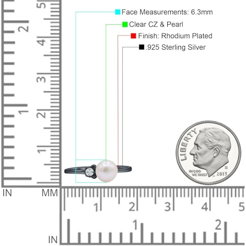 OMRANII Minimalist 6.3mm Round Pearl & Cubic Zirconia Butterfly Solitaire Ring Modern Vintage Style Wedding Engagement Rings For Women 925 Sterling Silver Birthday Gift For Her4