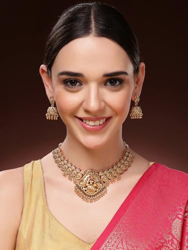 Image of Shining Diva Fashion Stylish Fancy Pearl Choker Traditional Jewellery Set for Women | Temple Necklace Set | Festive Wedding Party Necklace | 22k Gold Plated | Just Like Original Gold Jewellery