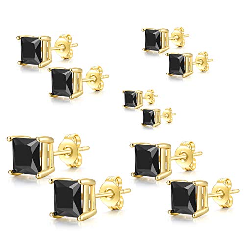 Womens Mens 18K Gold Plated Clear Cubic Zirconia Stud Earrings(5 Pairs)2