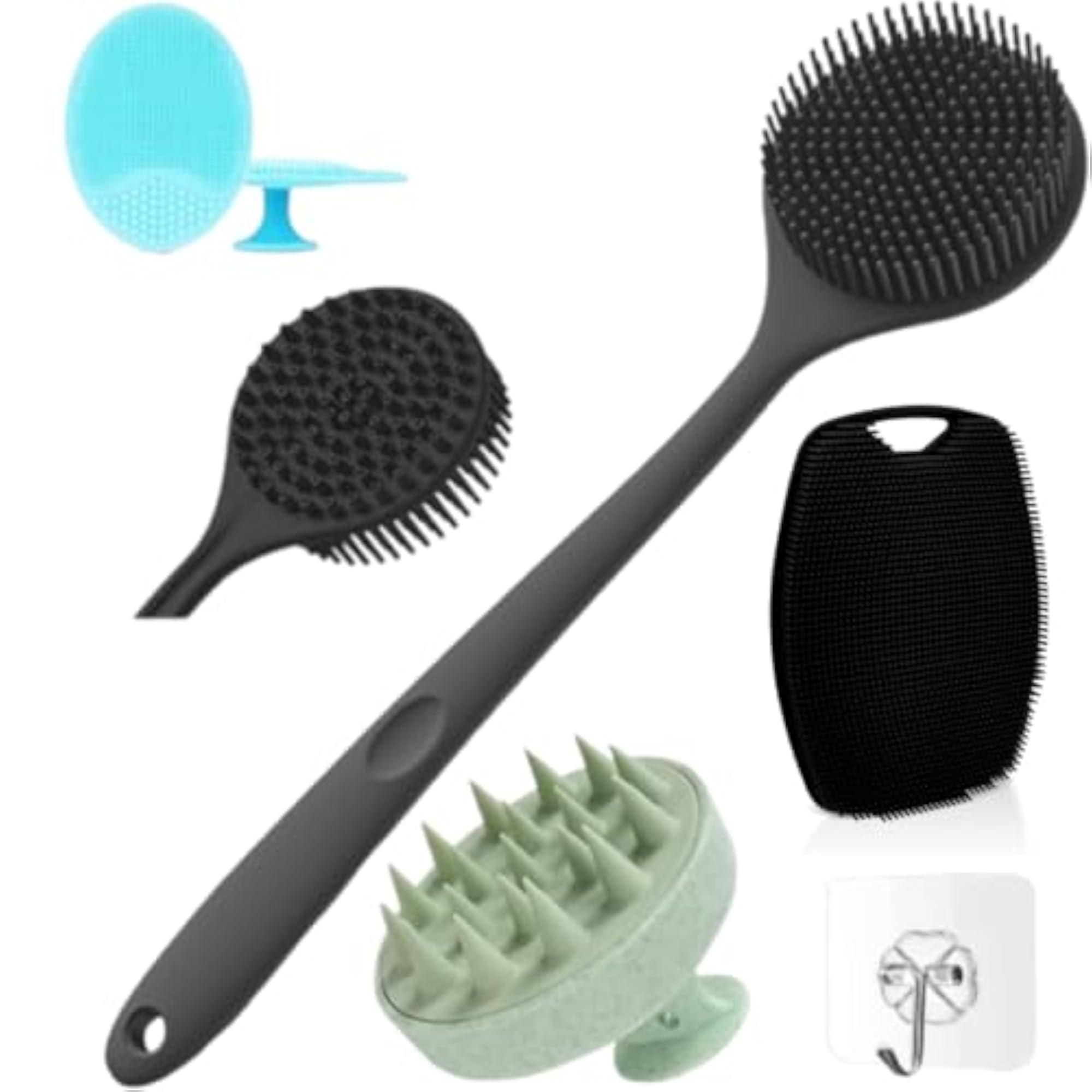 Soft Silicone Back Scrubber with Scalp Massager
