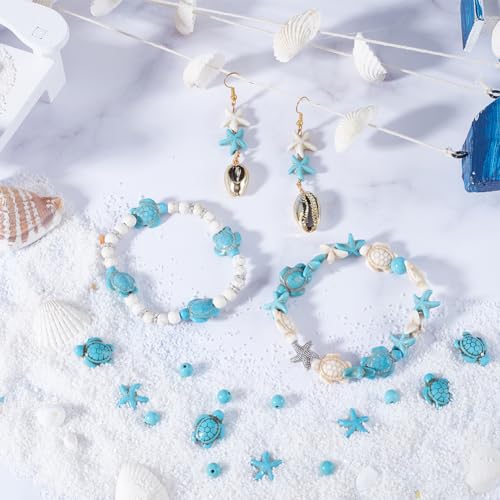 SUNNYCLUE 1 Box 200Pcs Sea Turtle Beads Starfish Bead Charms Boho Style Sea Animal Beads 8mm 6mm Round Turquoise Spacer Bulk Blue Ocean Turtles Tortoise Bead for Jewellery Making Beading Kits - Image 4