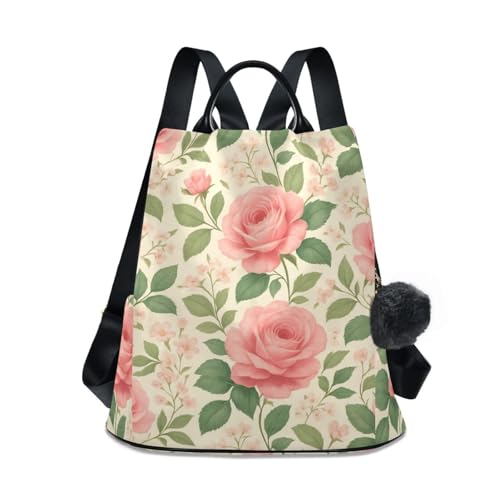 Sac à dos voyage femme rose imprimé feuilles idéal shopping et weekend