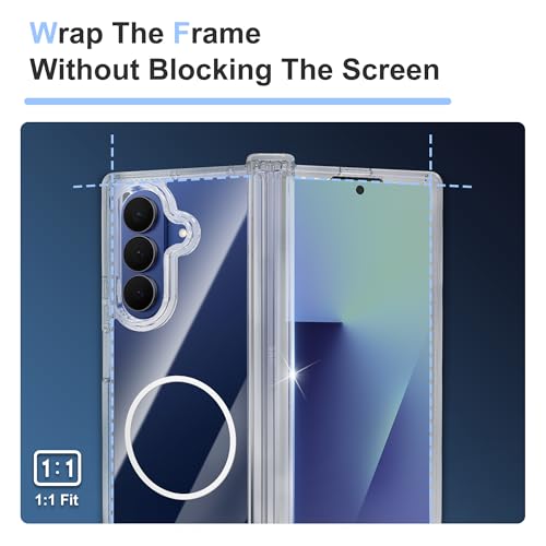 WILLONE for Samsung Galaxy Z Fold 7 Case Magnetic Clear, Hinge Protection, Shockproof, Compatible with Wireless Charging, Transparent